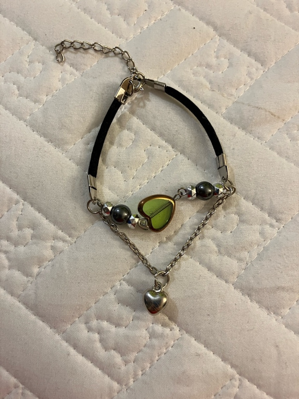 Coldwater Creek Green Heart Layered Bracelet with Black Cord - Picture 2 of 2